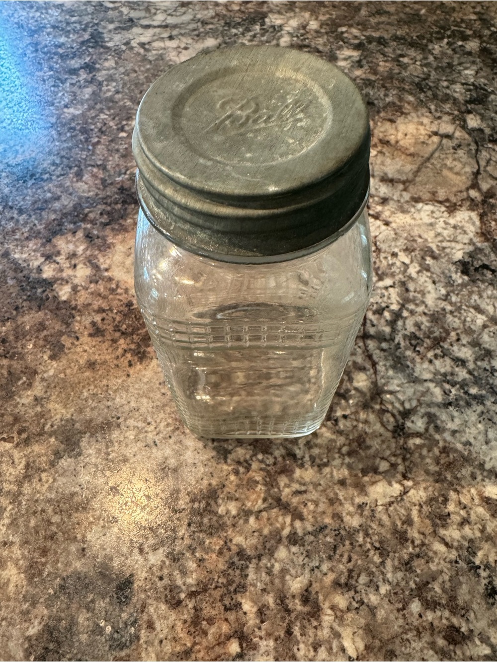 Vintage 1930s  glass canning jar with waffle pattern